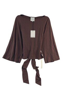 Reformation Avery Long Sleeve Brown Knit Top With Tie-Back Detail Sz Small